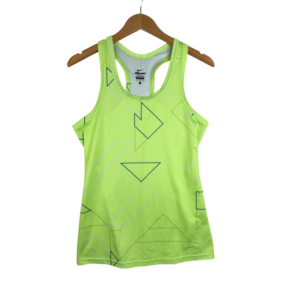 Nike Womens Neon Green Dri-Fit Athletic Tank Top Size Large Geometric Print